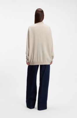 Cardigan med relaxed fit i kashmir, Lys beige