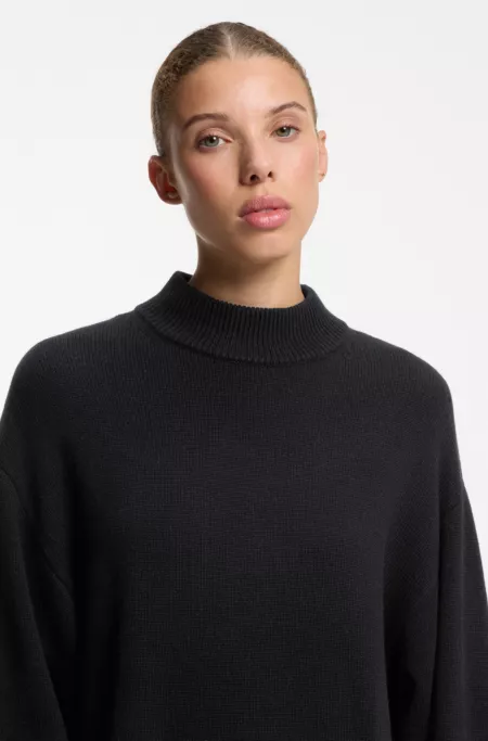 Oversized-fit knitted dress with mock neckline