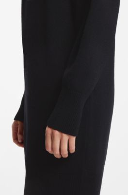 Oversized-fit knitted dress with mock neckline, Black