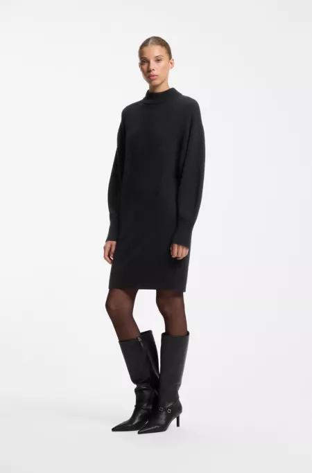 Oversized-fit knitted dress with mock neckline