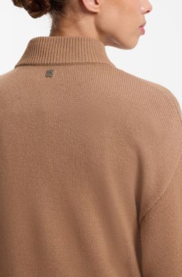 Oversized-fit knitted dress with mock neckline, Light Brown