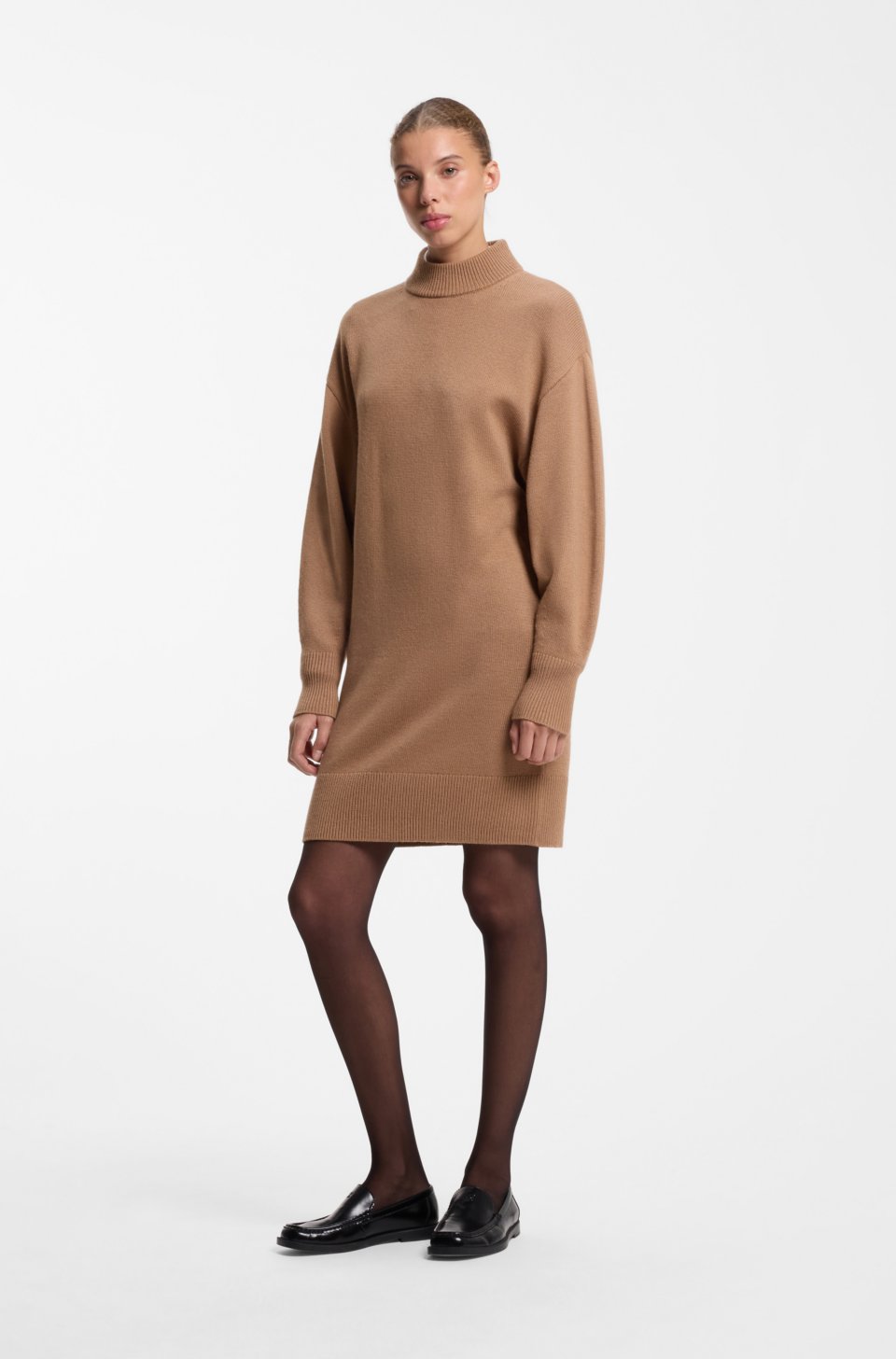 Oversized-fit knitted dress with mock neckline