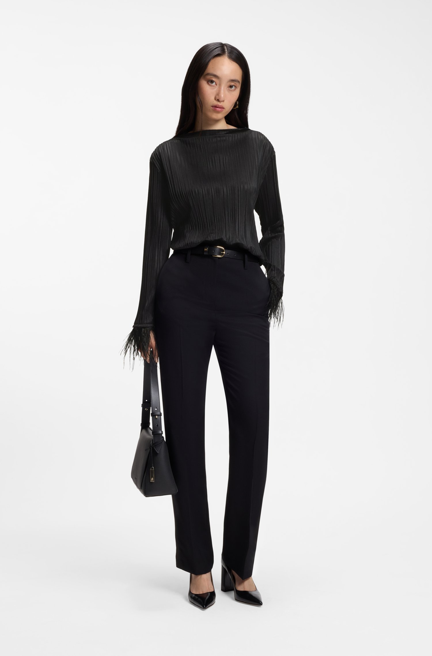 Boss Slim-fit mock-neck top with feather details toppar & linnen dam – bild 2