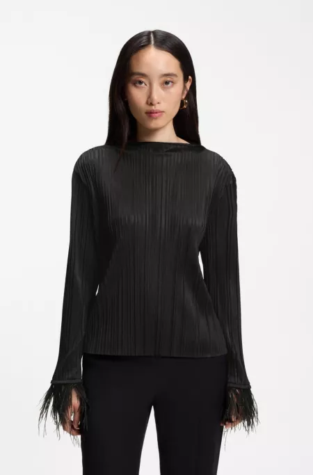 Slim-fit mock-neck top with feather details