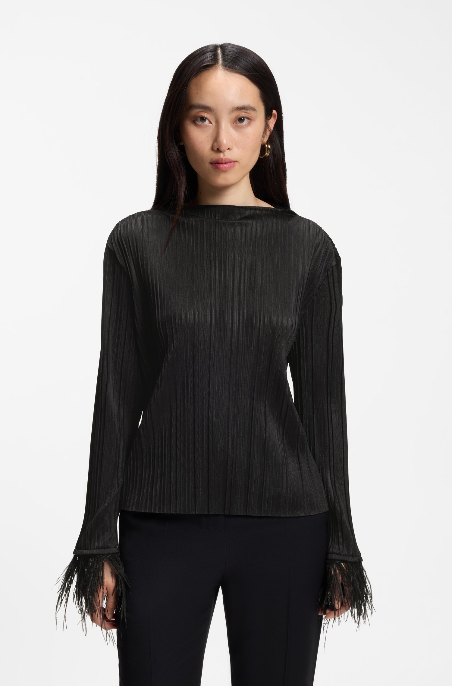 Boss Slim-fit mock-neck top with feather details toppar & linnen dam