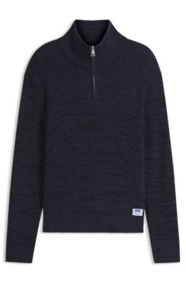 Hugo Relaxed-fit zip-neck sweater with mouliné texture stickade tröjor herr – bild 4