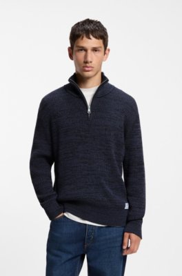 Relaxed-fit zip-neck sweater with mouliné texture
