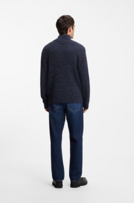 Hugo Relaxed-fit zip-neck sweater with mouliné texture stickade tröjor herr – bild 3