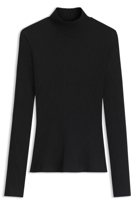 Rollneck top in ribbed stretch jersey with metallic logo