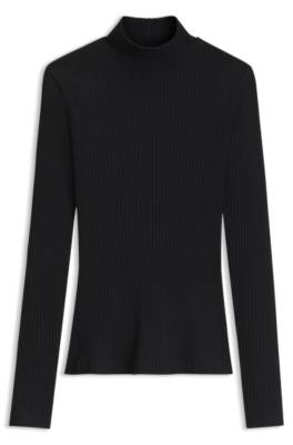 Hugo Rollneck top in ribbed stretch jersey with metallic logo långärmade t-shirt dam – bild 4