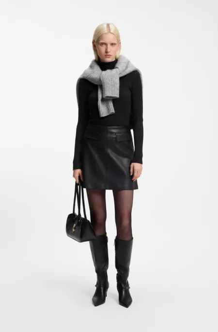 Rollneck top in ribbed stretch jersey with metallic logo