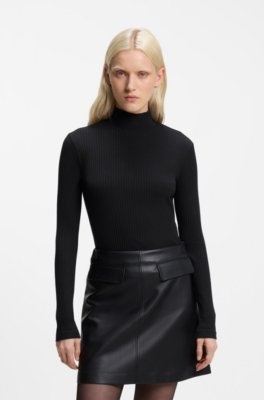 Rollneck top in ribbed stretch jersey with metallic logo