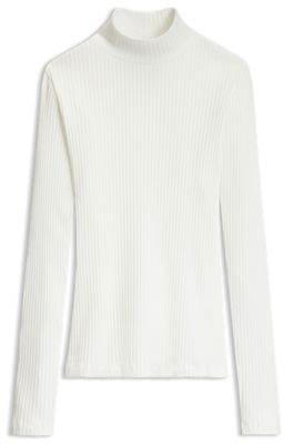 Rollneck top in ribbed stretch jersey with metallic logo, Natural