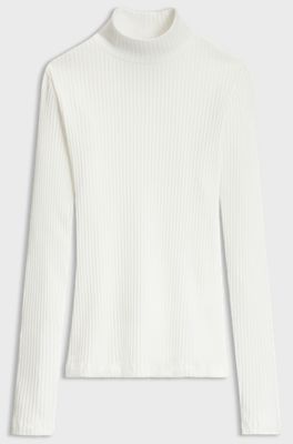 Maglia a collo alto in jersey elasticizzato a coste con logo metallizzato, Colore neutro