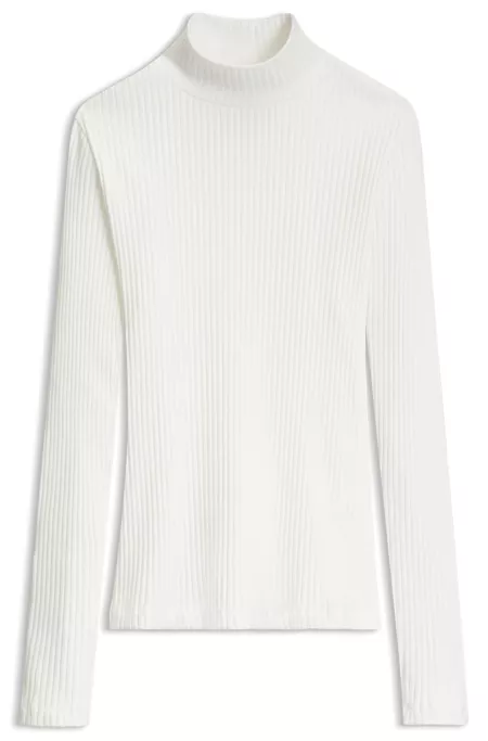 Rollneck top in ribbed stretch jersey with metallic logo