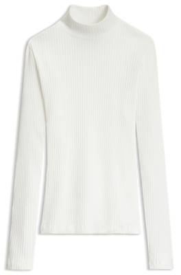 Hugo Rollneck top in ribbed stretch jersey with metallic logo långärmade t-shirt dam – bild 4