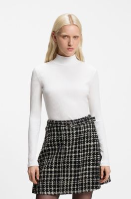 Rollneck top in ribbed stretch jersey with metallic logo, Natural