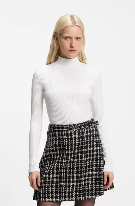 Rollneck top in ribbed stretch jersey with metallic logo