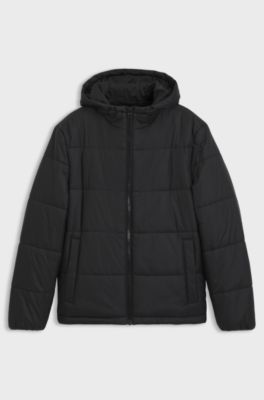 Regular-fit padded jacket with hood, Black