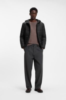 Regular-fit padded jacket with hood, Black