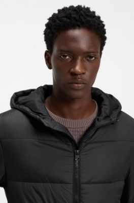 Regular-fit padded jacket with hood, Black