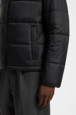 Regular-fit padded jacket with hood, Black