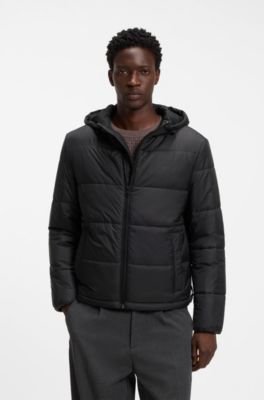 Regular-fit padded jacket with hood, Black