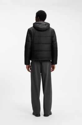 Regular-fit padded jacket with hood, Black