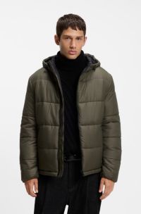 Regular-fit padded jacket with hood, Olive