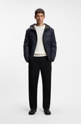 Regular-fit padded jacket with hood, Dark Blue