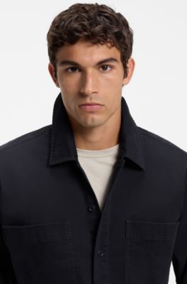 Camisa oversize fit de moleskin de algod&oacute;n el&aacute;stico, Azul oscuro