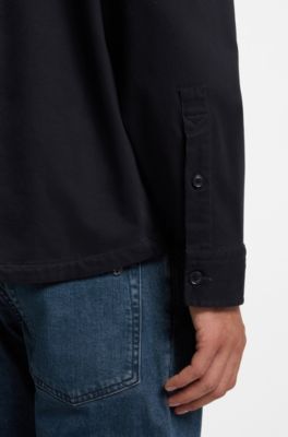 Chemise Oversize en moleskine de coton stretch, Bleu fonc&eacute;