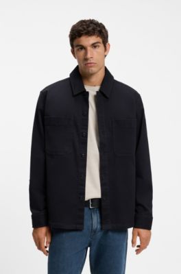 Oversized-Fit Hemd aus Stretch-Baumwolle mit Moleskin-Struktur, Dunkelblau