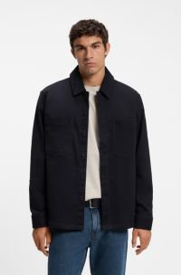 Oversized-fit shirt in stretch-cotton moleskin, Dark Blue