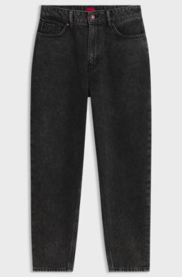 High-waisted mom-fit jeans in mid-grey denim, Dark Grey