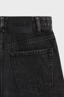 High-waisted mom-fit jeans in mid-grey denim, Dark Grey