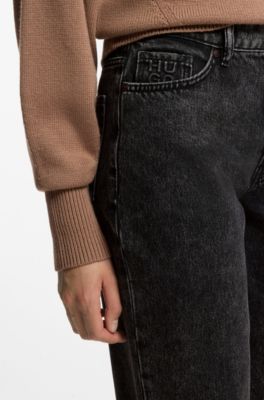 High-waisted mom-fit jeans in mid-grey denim, Dark Grey