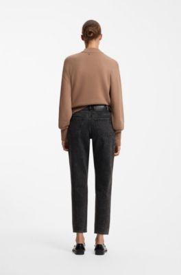 High-waisted mom-fit jeans in mid-grey denim, Dark Grey