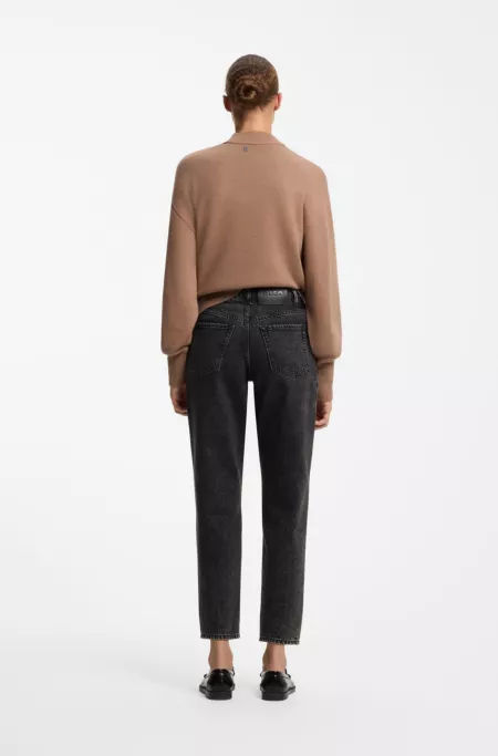 Jean Mom taille haute en denim gris moyen