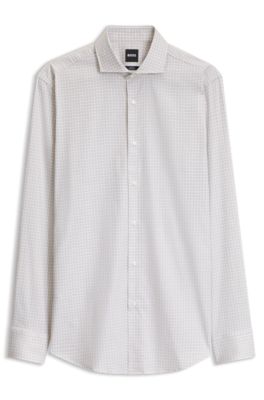 Slim-fit easy-iron shirt, Beige Patterned