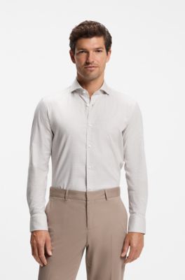 Slim-fit easy-iron shirt, Beige Patterned