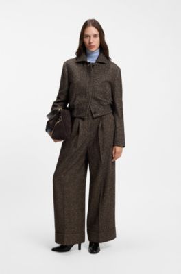 Wide-leg herringbone trousers in a wool blend, Patterned