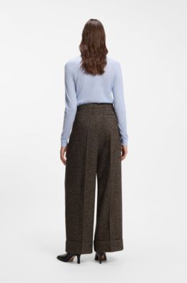 Wide-leg herringbone trousers in a wool blend, Patterned