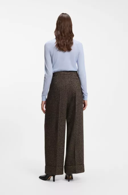 Wide-leg herringbone trousers in a wool blend