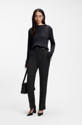 Regular-fit tuxedo trousers with shiny panels, Black