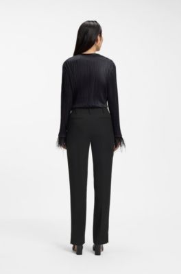 Regular-fit tuxedo trousers with shiny panels, Black