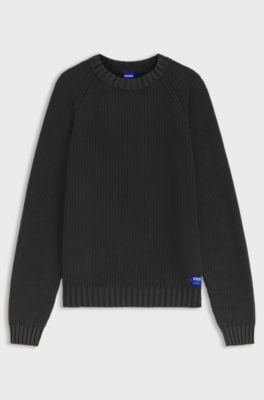 Cotton sweater with ribbed structure, Black
