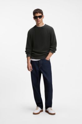 Cotton sweater with ribbed structure, Black