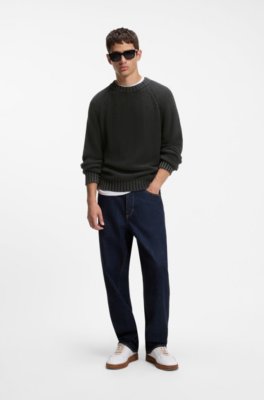 Hugo Cotton sweater with ribbed structure stickade tröjor herr – bild 2