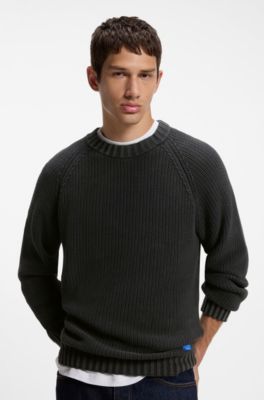 Cotton sweater with ribbed structure, Black